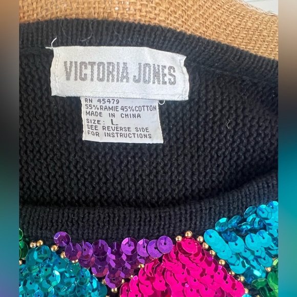 Vintage Victoria Jones black Women's sequin embellished ramie Sweater size Large - Picture 7 of 10
